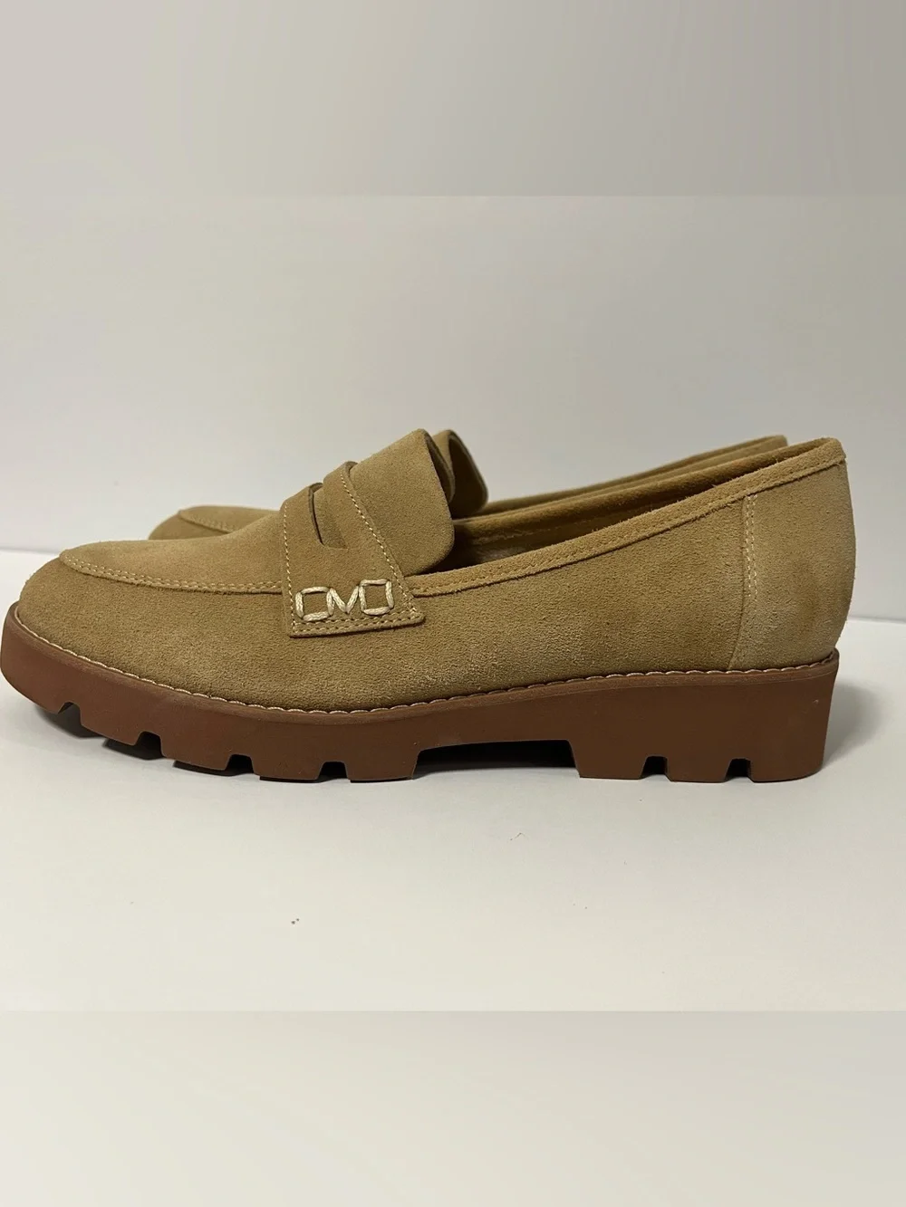 Vionic Eloide Nubuck Brown Suede Leather Loafers Womens 7 Chunky Lug Sole Preppy